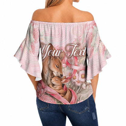 Personalised Breast Cancer Support Off Shoulder Wrap Waist Top Mother Kangaroo And Ribbon Hope