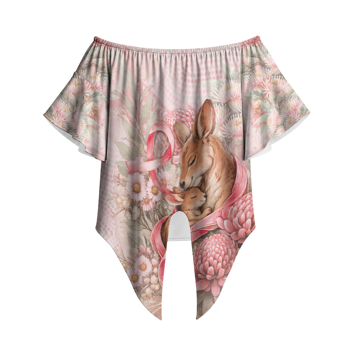 Personalised Breast Cancer Support Off Shoulder Wrap Waist Top Mother Kangaroo And Ribbon Hope