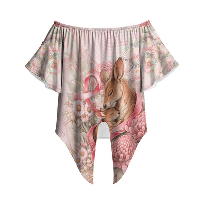 Personalised Breast Cancer Support Off Shoulder Wrap Waist Top Mother Kangaroo And Ribbon Hope