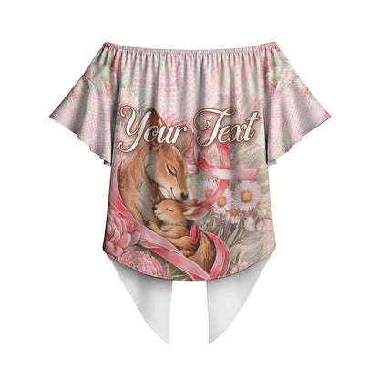 Personalised Breast Cancer Support Off Shoulder Wrap Waist Top Mother Kangaroo And Ribbon Hope