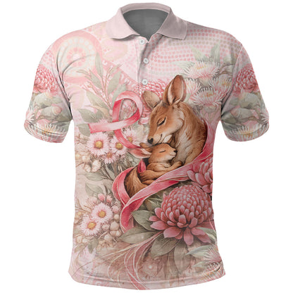Personalised Breast Cancer Support Polo Shirt Mother Kangaroo And Ribbon Hope