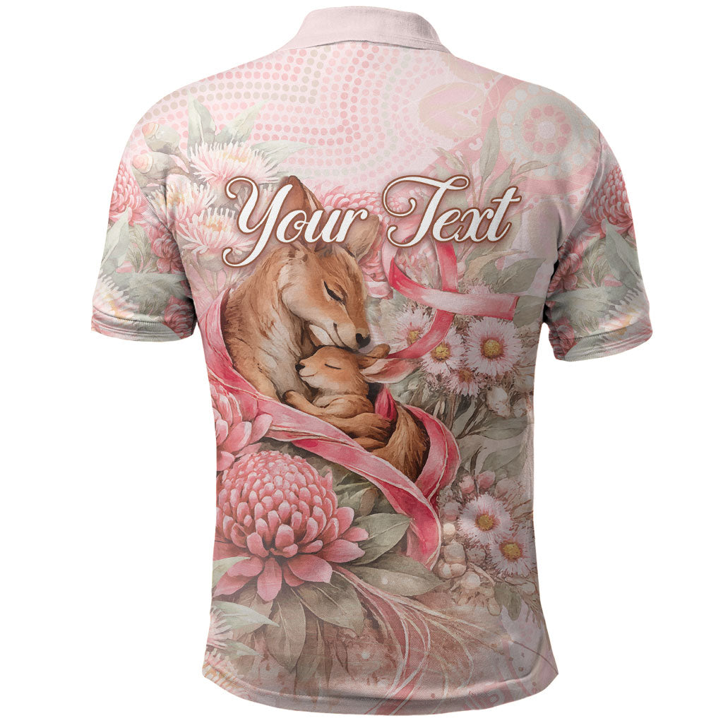 Personalised Breast Cancer Support Polo Shirt Mother Kangaroo And Ribbon Hope