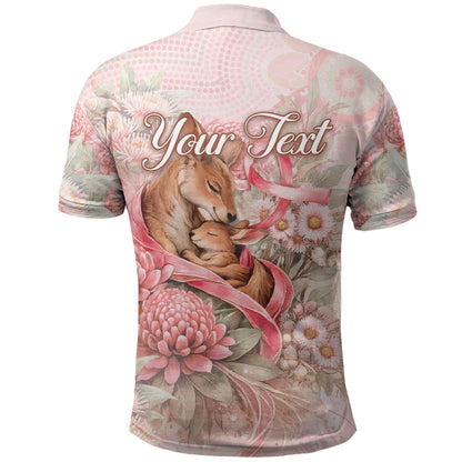 Personalised Breast Cancer Support Polo Shirt Mother Kangaroo And Ribbon Hope