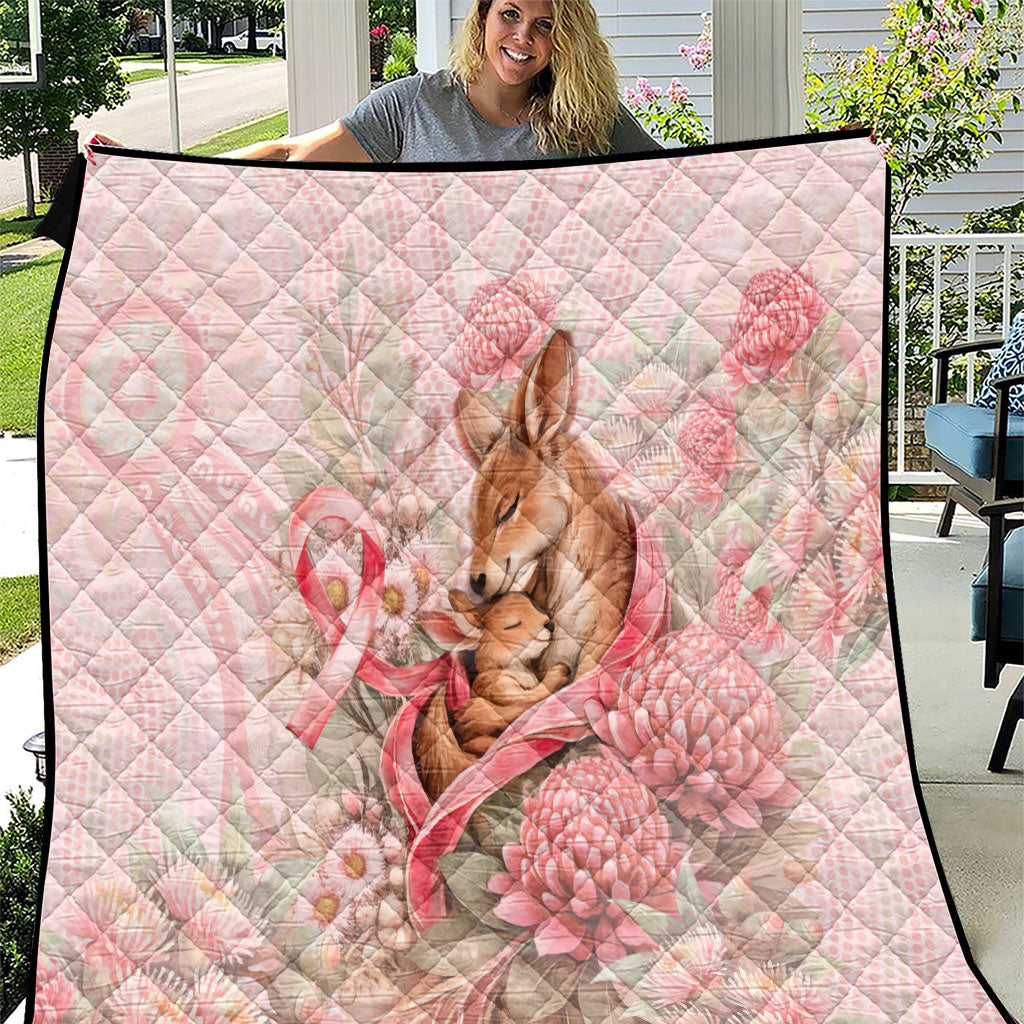 Breast Cancer Support Quilt Mother Kangaroo And Ribbon Hope