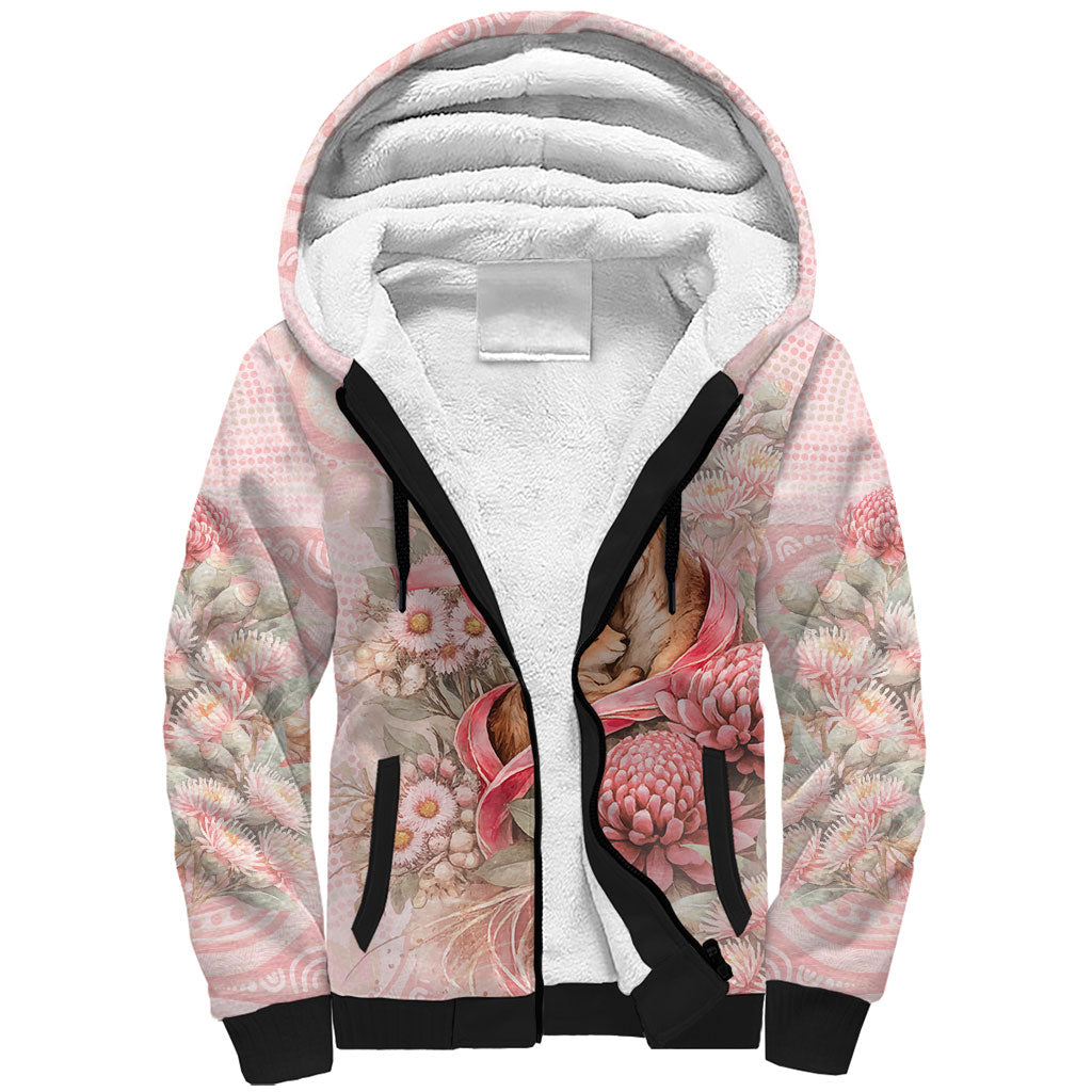 Personalised Breast Cancer Support Sherpa Hoodie Mother Kangaroo And Ribbon Hope