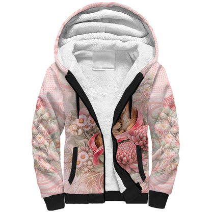 Personalised Breast Cancer Support Sherpa Hoodie Mother Kangaroo And Ribbon Hope