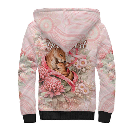 Personalised Breast Cancer Support Sherpa Hoodie Mother Kangaroo And Ribbon Hope