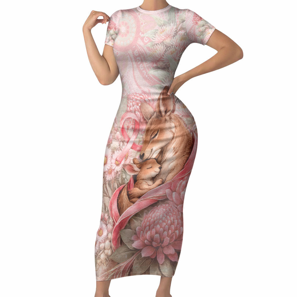 Personalised Breast Cancer Support Short Sleeve Bodycon Dress Mother Kangaroo And Ribbon Hope