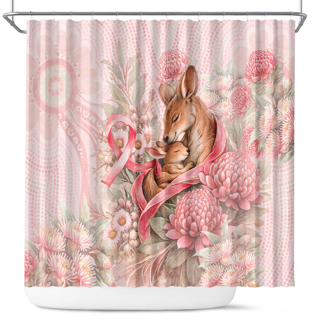 Breast Cancer Support Shower Curtain Mother Kangaroo And Ribbon Hope