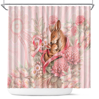 Breast Cancer Support Shower Curtain Mother Kangaroo And Ribbon Hope