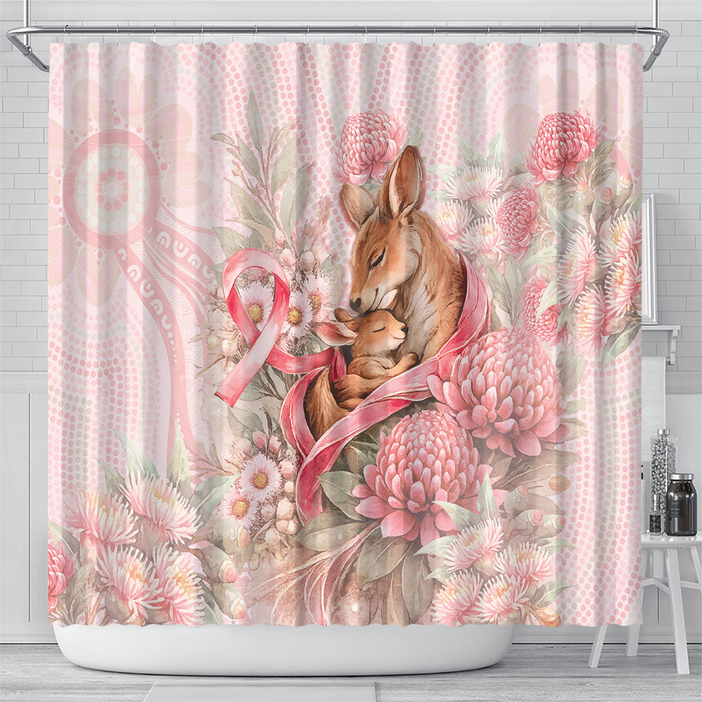 Breast Cancer Support Shower Curtain Mother Kangaroo And Ribbon Hope