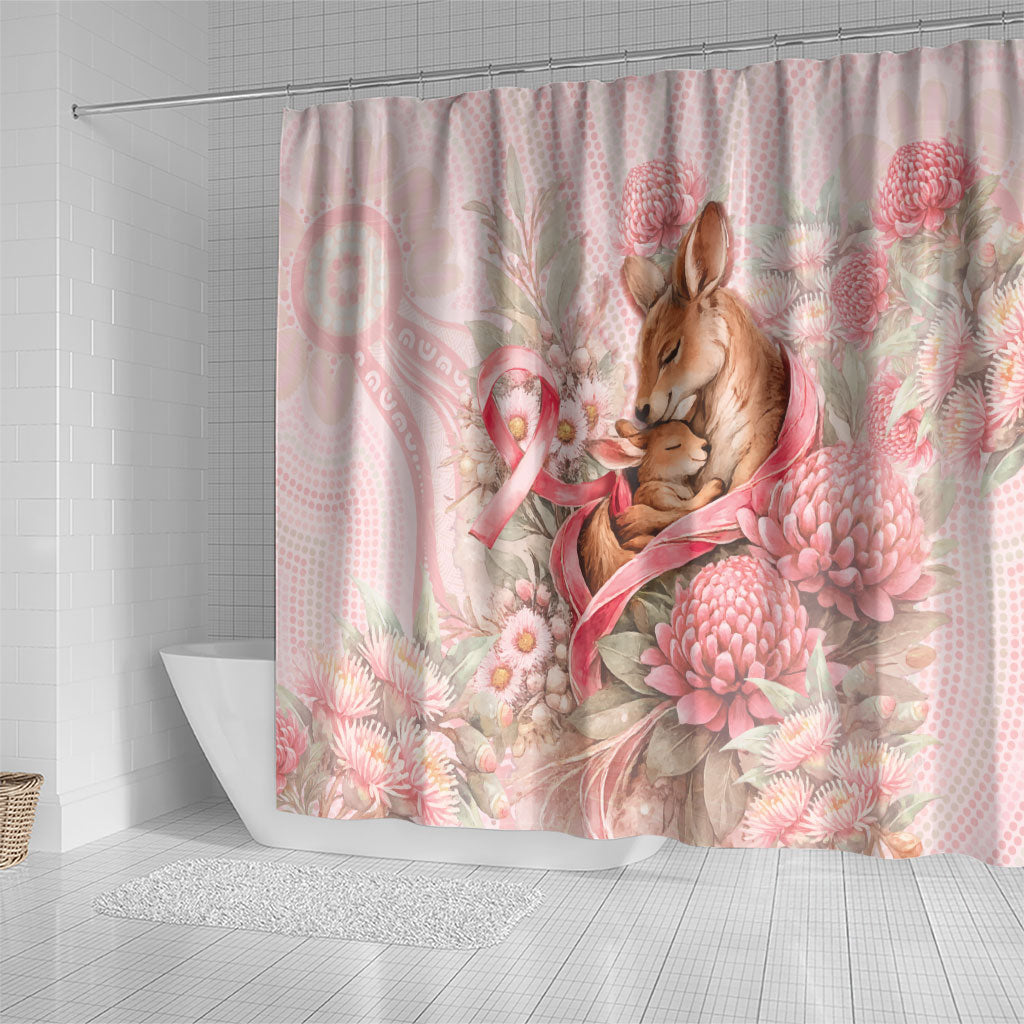 Breast Cancer Support Shower Curtain Mother Kangaroo And Ribbon Hope