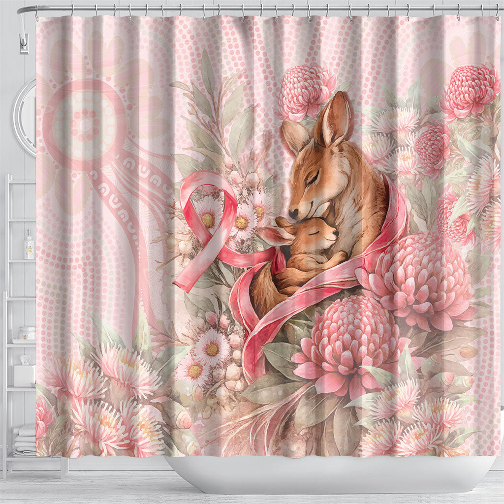 Breast Cancer Support Shower Curtain Mother Kangaroo And Ribbon Hope