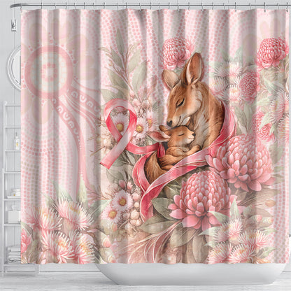 Breast Cancer Support Shower Curtain Mother Kangaroo And Ribbon Hope