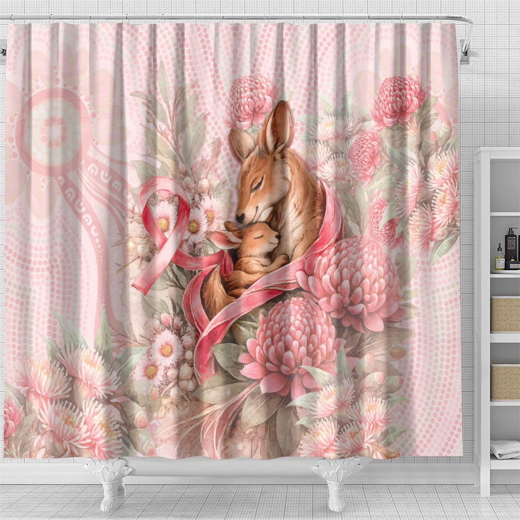 Breast Cancer Support Shower Curtain Mother Kangaroo And Ribbon Hope