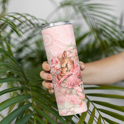 Personalised Breast Cancer Support Skinny Tumbler Mother Kangaroo And Ribbon Hope
