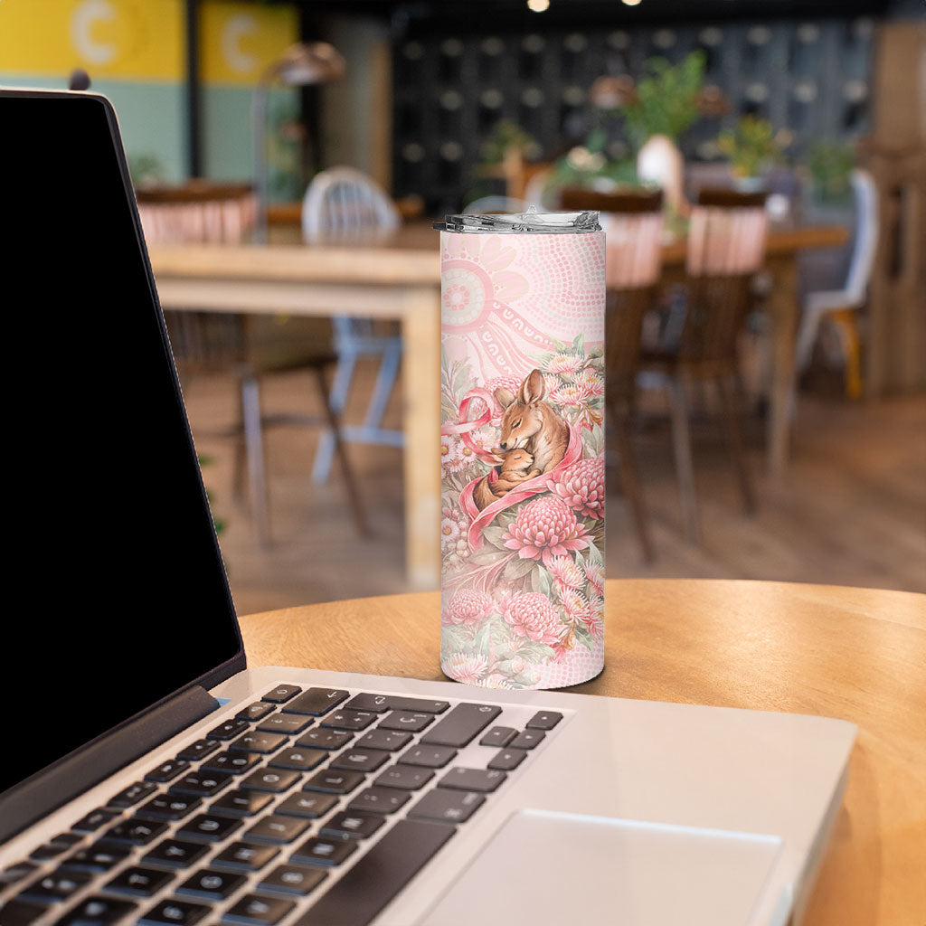 Personalised Breast Cancer Support Skinny Tumbler Mother Kangaroo And Ribbon Hope
