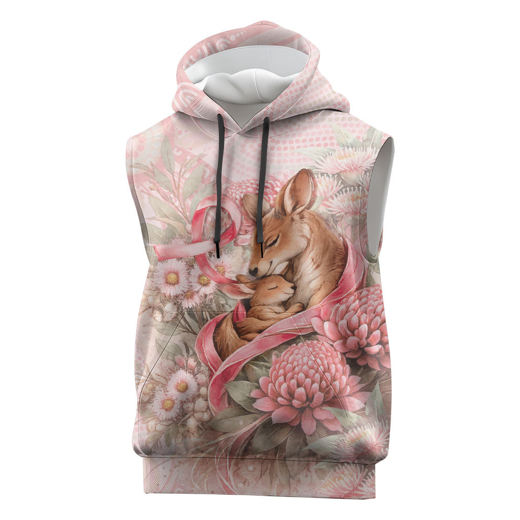 Personalised Breast Cancer Support Sleeveless Hoodie Mother Kangaroo And Ribbon Hope