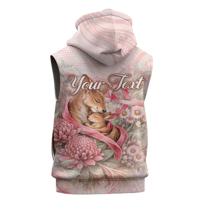 Personalised Breast Cancer Support Sleeveless Hoodie Mother Kangaroo And Ribbon Hope