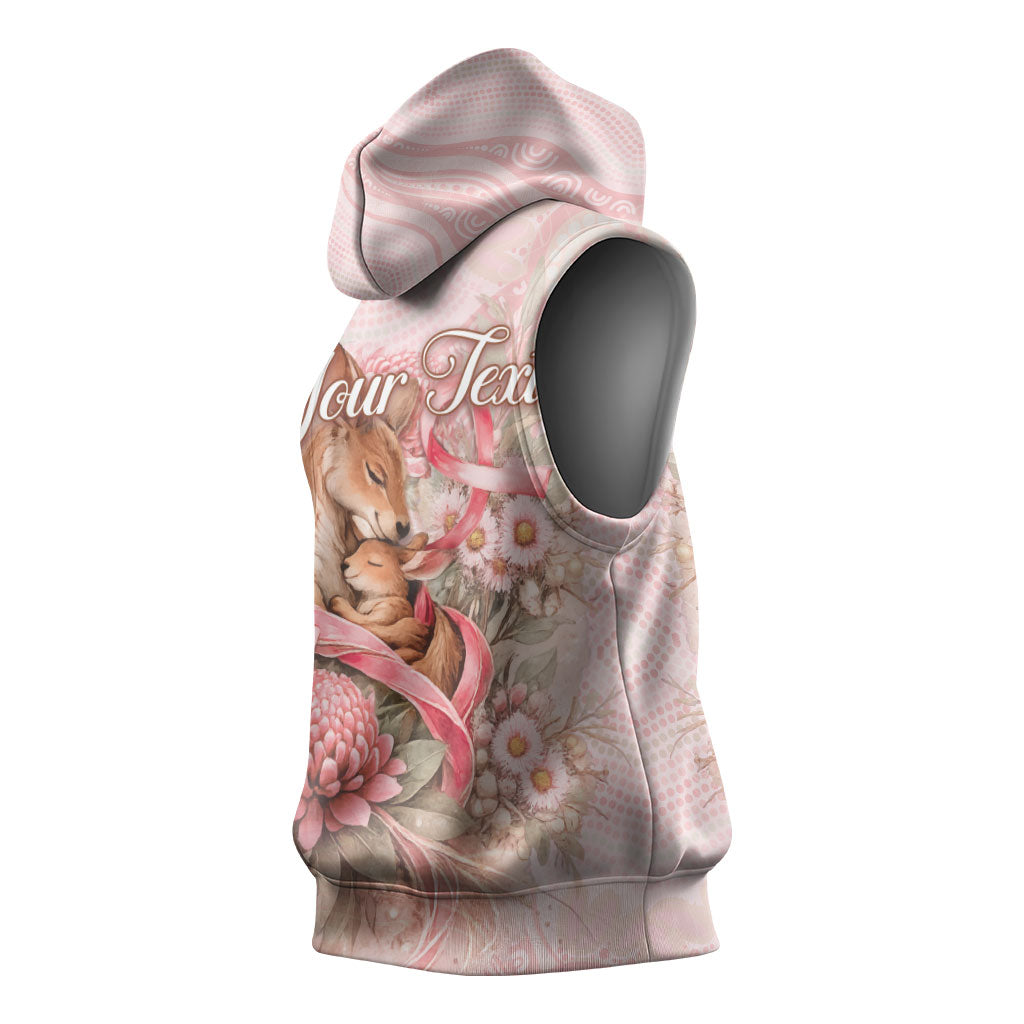 Personalised Breast Cancer Support Sleeveless Hoodie Mother Kangaroo And Ribbon Hope