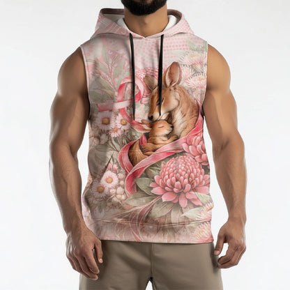 Personalised Breast Cancer Support Sleeveless Hoodie Mother Kangaroo And Ribbon Hope