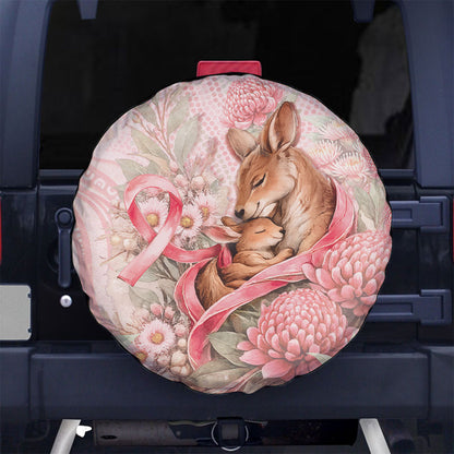 Breast Cancer Support Spare Tire Cover Mother Kangaroo And Ribbon Hope