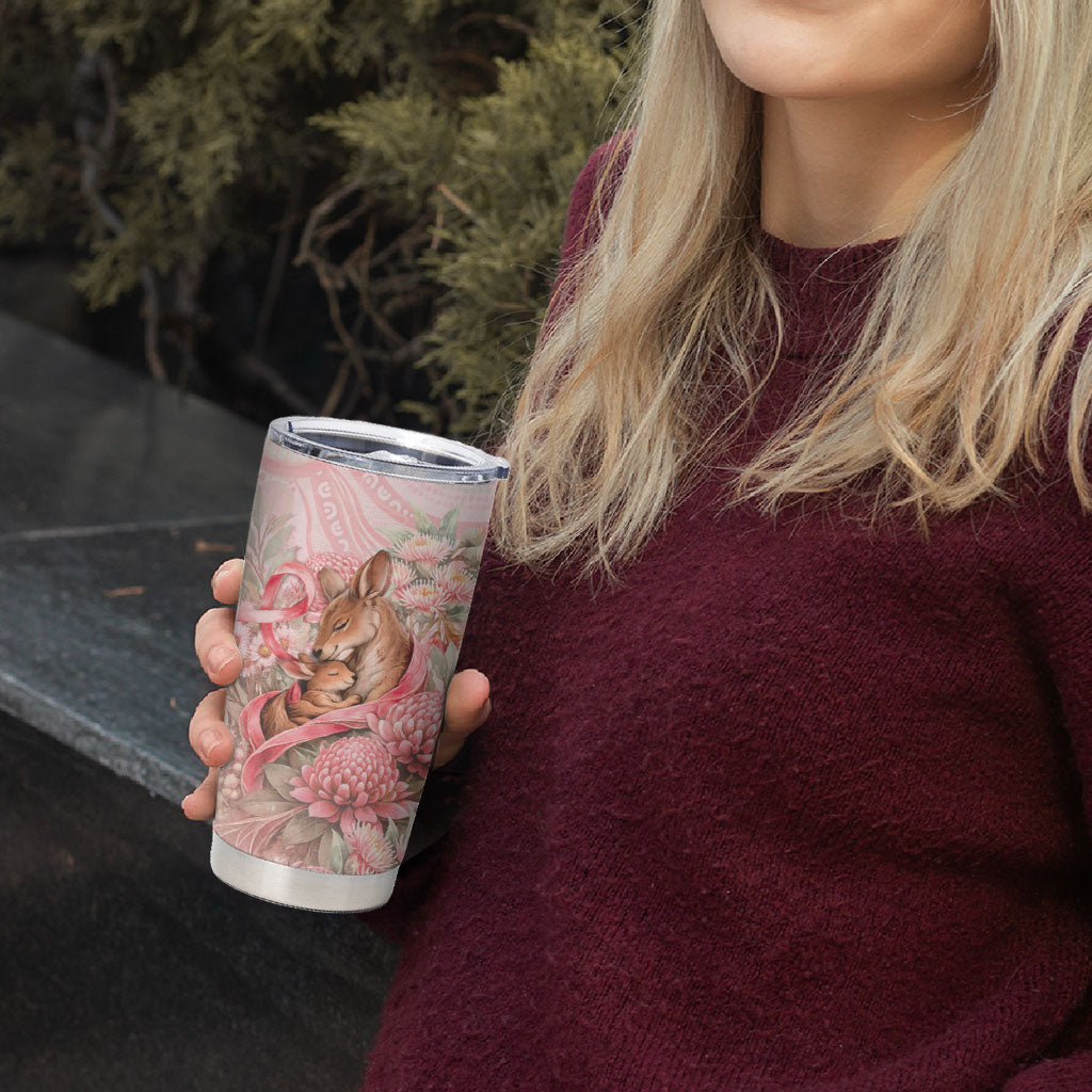 Personalised Breast Cancer Support Tumbler Cup Mother Kangaroo And Ribbon Hope