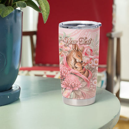 Personalised Breast Cancer Support Tumbler Cup Mother Kangaroo And Ribbon Hope