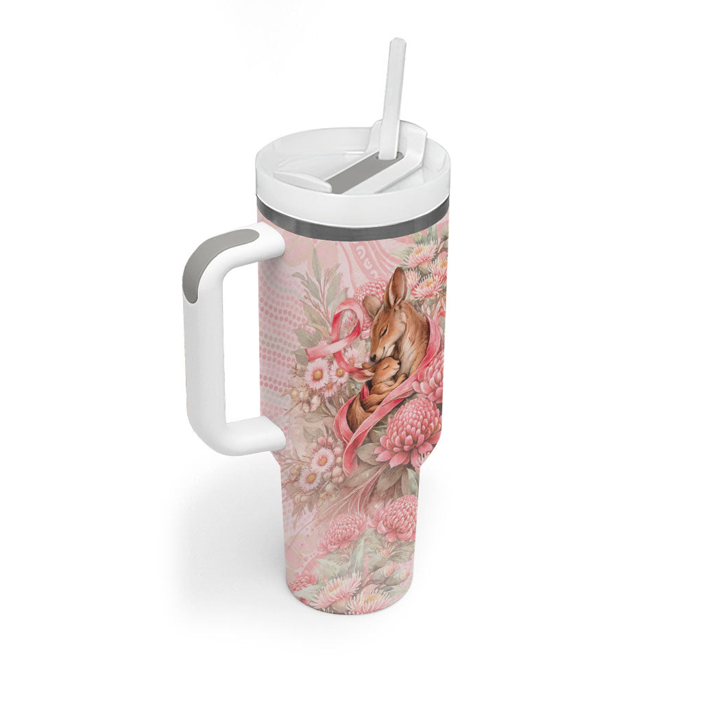 Personalised Breast Cancer Support Tumbler With Handle Mother Kangaroo And Ribbon Hope