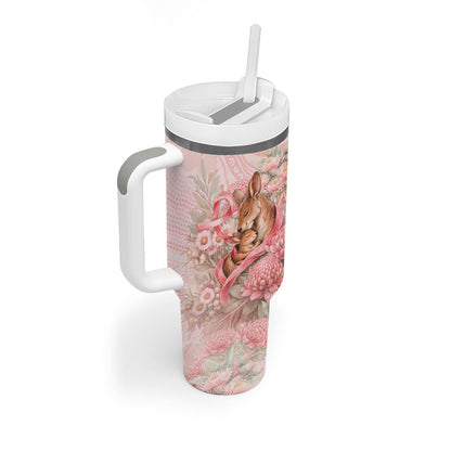 Personalised Breast Cancer Support Tumbler With Handle Mother Kangaroo And Ribbon Hope