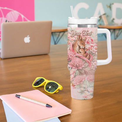 Personalised Breast Cancer Support Tumbler With Handle Mother Kangaroo And Ribbon Hope