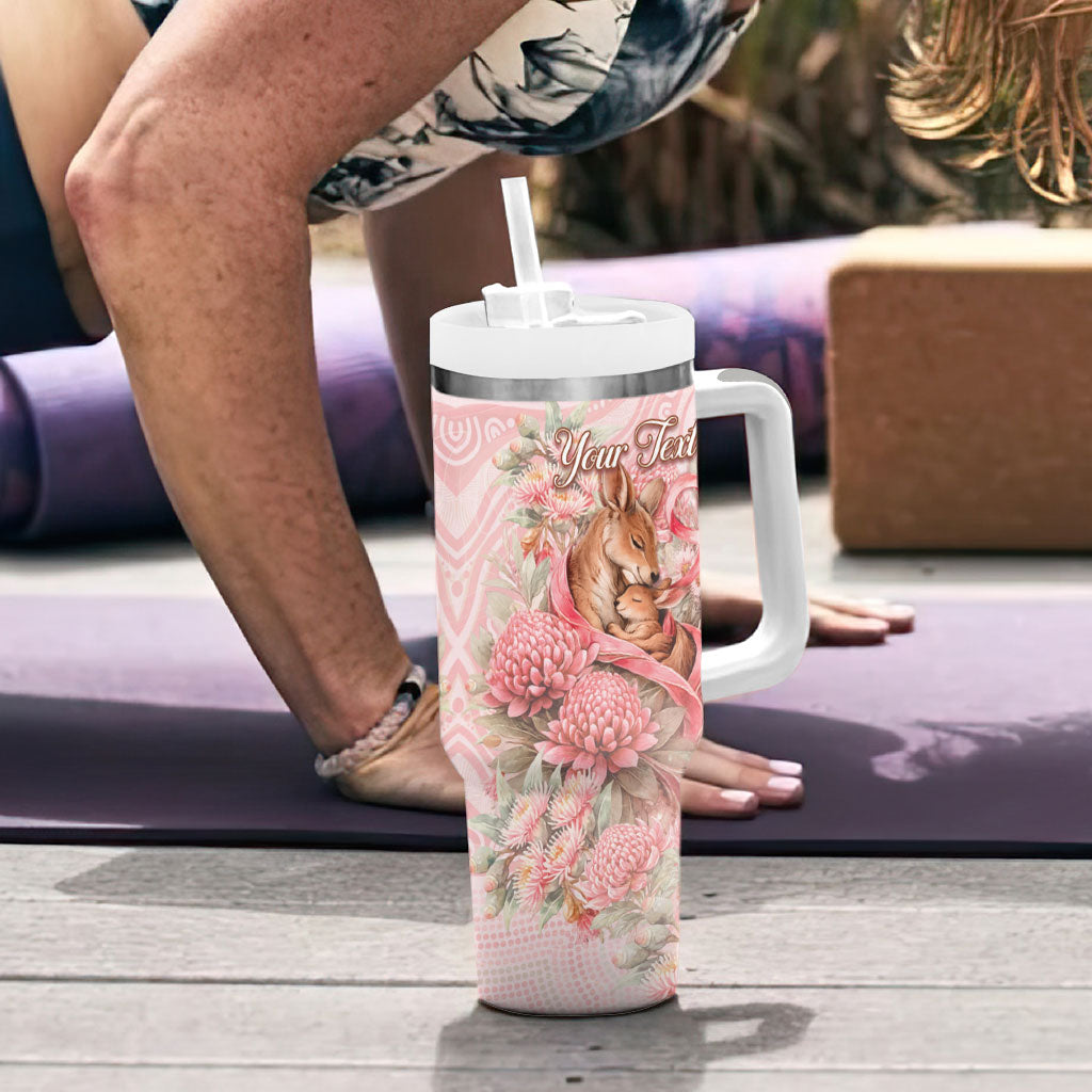 Personalised Breast Cancer Support Tumbler With Handle Mother Kangaroo And Ribbon Hope