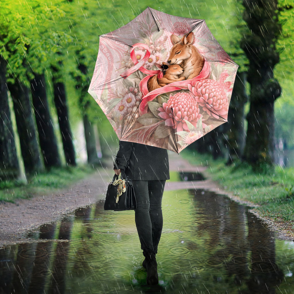 Breast Cancer Support Umbrella Mother Kangaroo And Ribbon Hope