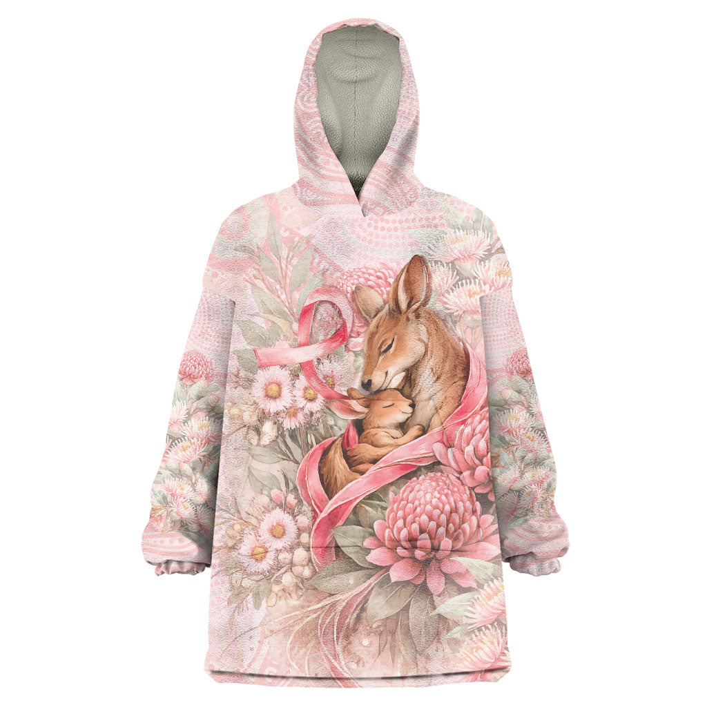 Personalised Breast Cancer Support Wearable Blanket Hoodie Mother Kangaroo And Ribbon Hope