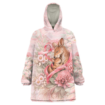 Personalised Breast Cancer Support Wearable Blanket Hoodie Mother Kangaroo And Ribbon Hope