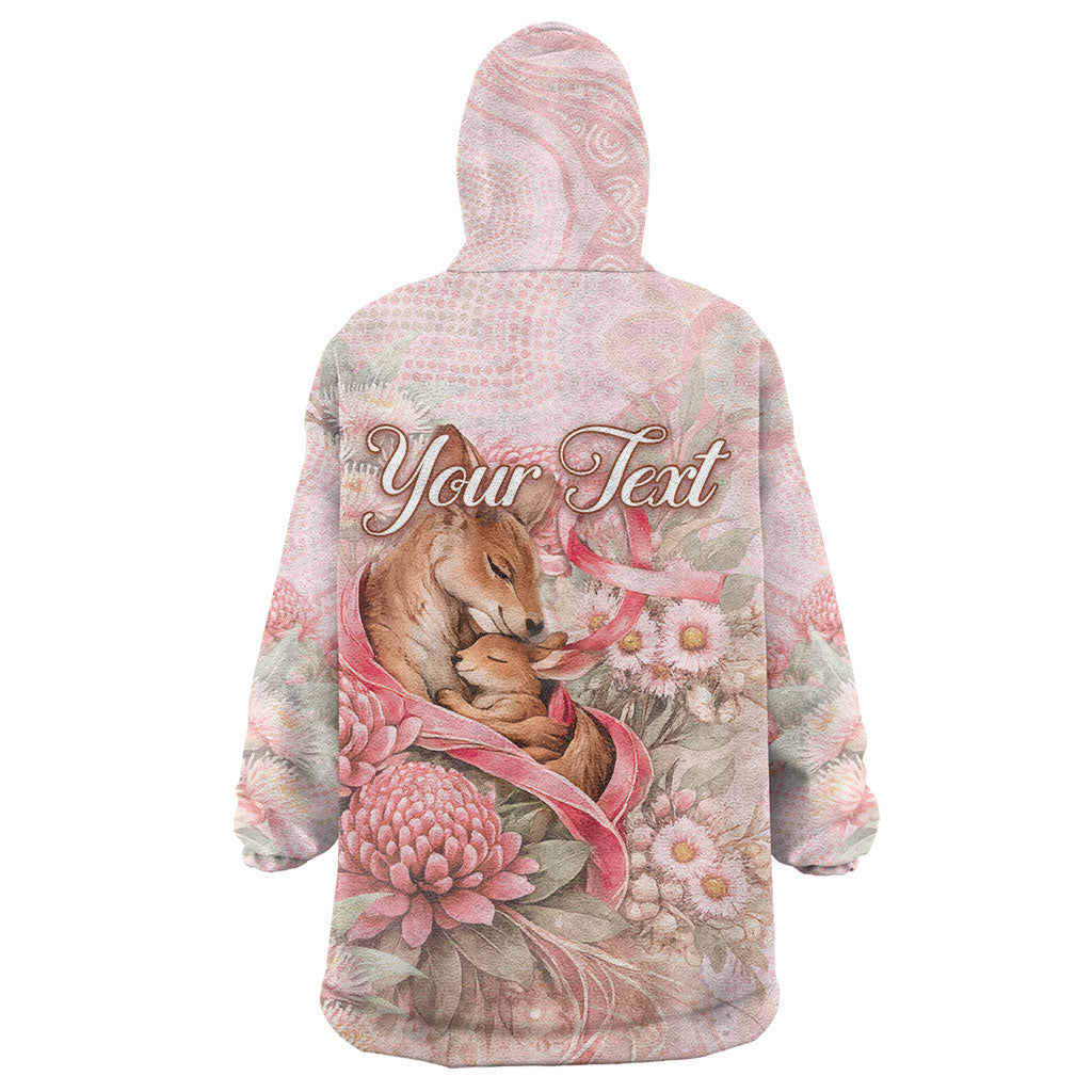 Personalised Breast Cancer Support Wearable Blanket Hoodie Mother Kangaroo And Ribbon Hope
