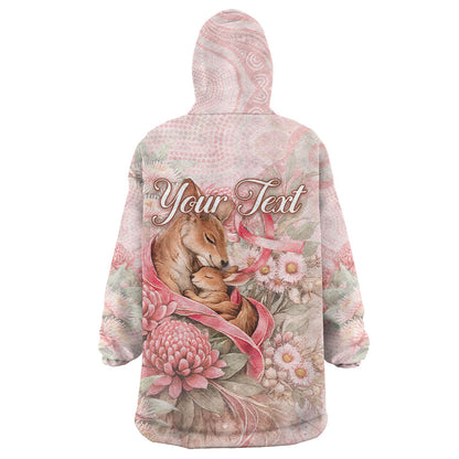 Personalised Breast Cancer Support Wearable Blanket Hoodie Mother Kangaroo And Ribbon Hope
