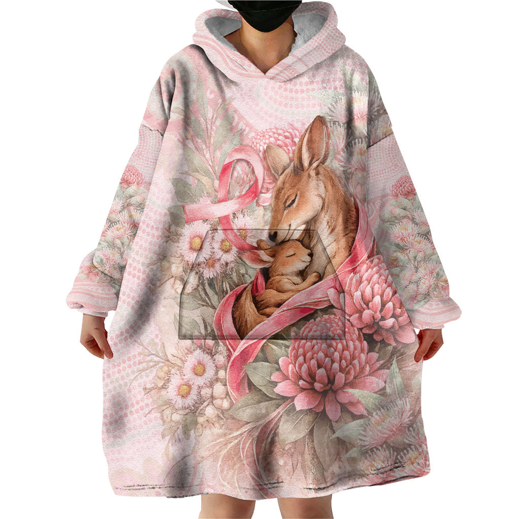 Personalised Breast Cancer Support Wearable Blanket Hoodie Mother Kangaroo And Ribbon Hope