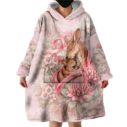 Personalised Breast Cancer Support Wearable Blanket Hoodie Mother Kangaroo And Ribbon Hope