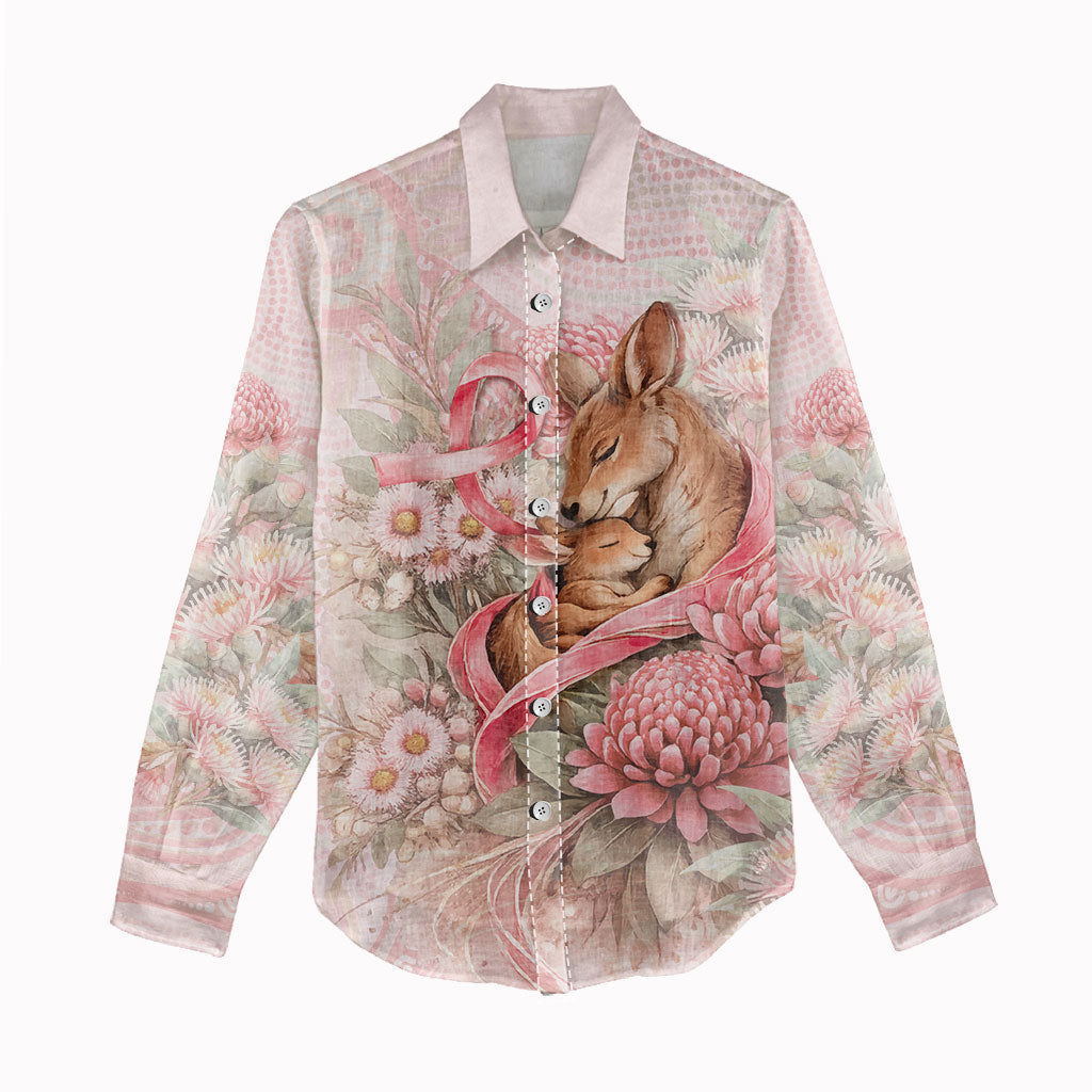 Personalised Breast Cancer Support Women Casual Shirt Mother Kangaroo And Ribbon Hope