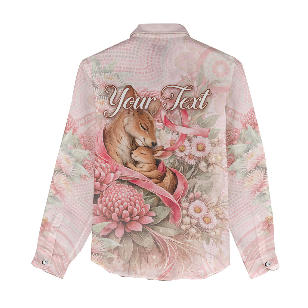 Personalised Breast Cancer Support Women Casual Shirt Mother Kangaroo And Ribbon Hope
