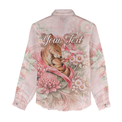 Personalised Breast Cancer Support Women Casual Shirt Mother Kangaroo And Ribbon Hope