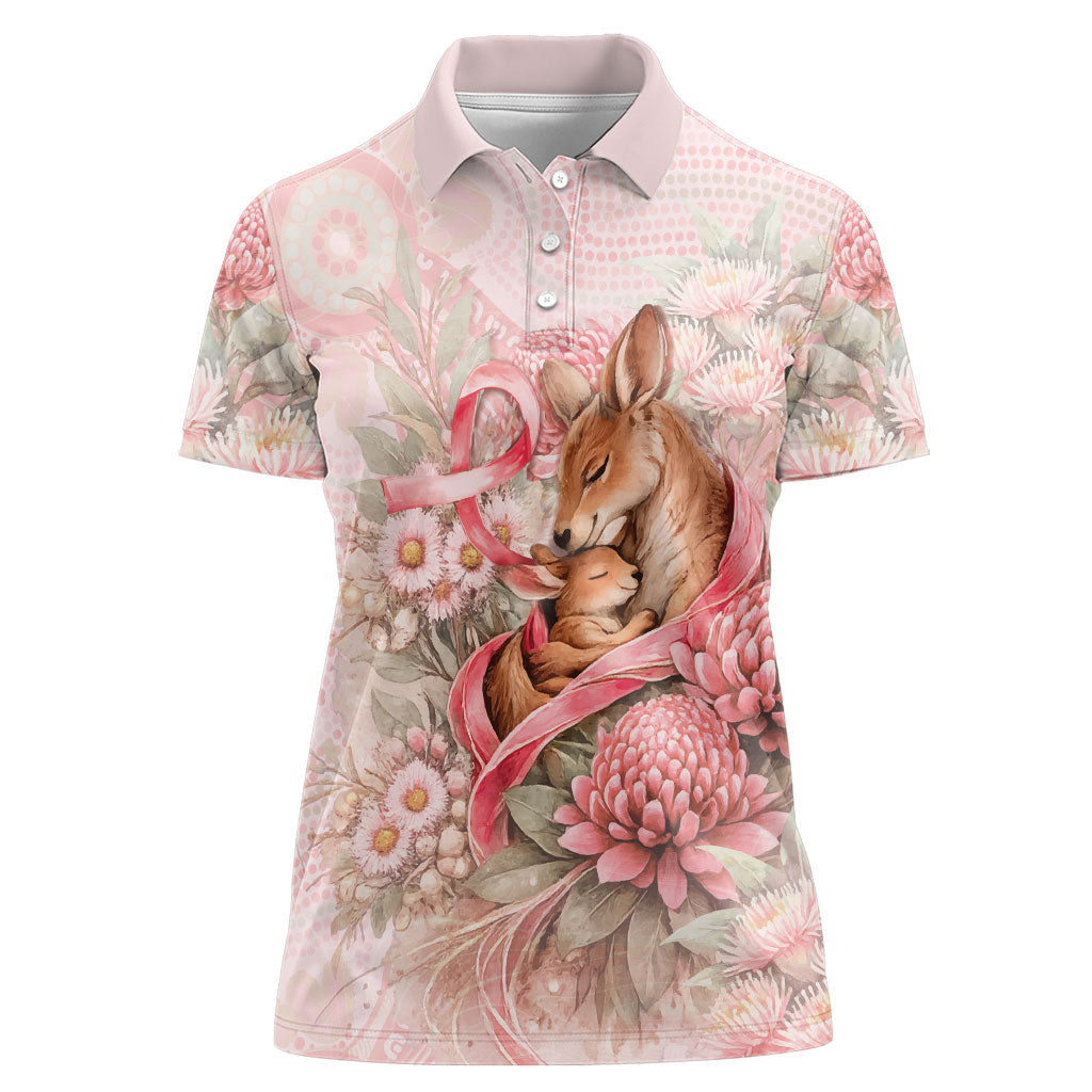 Personalised Breast Cancer Support Women Polo Shirt Mother Kangaroo And Ribbon Hope