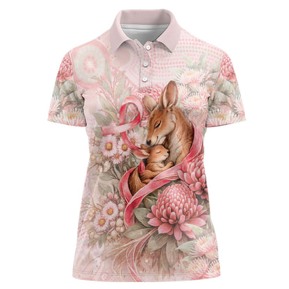 Personalised Breast Cancer Support Women Polo Shirt Mother Kangaroo And Ribbon Hope
