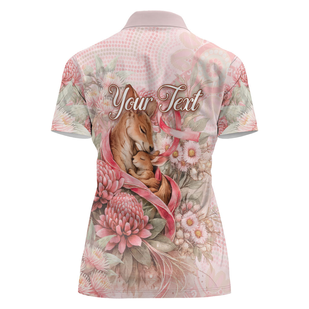 Personalised Breast Cancer Support Women Polo Shirt Mother Kangaroo And Ribbon Hope