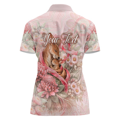 Personalised Breast Cancer Support Women Polo Shirt Mother Kangaroo And Ribbon Hope