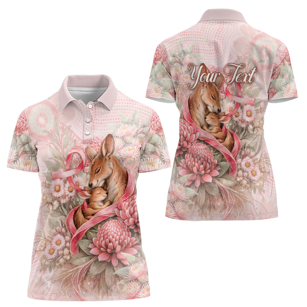 Personalised Breast Cancer Support Women Polo Shirt Mother Kangaroo And Ribbon Hope