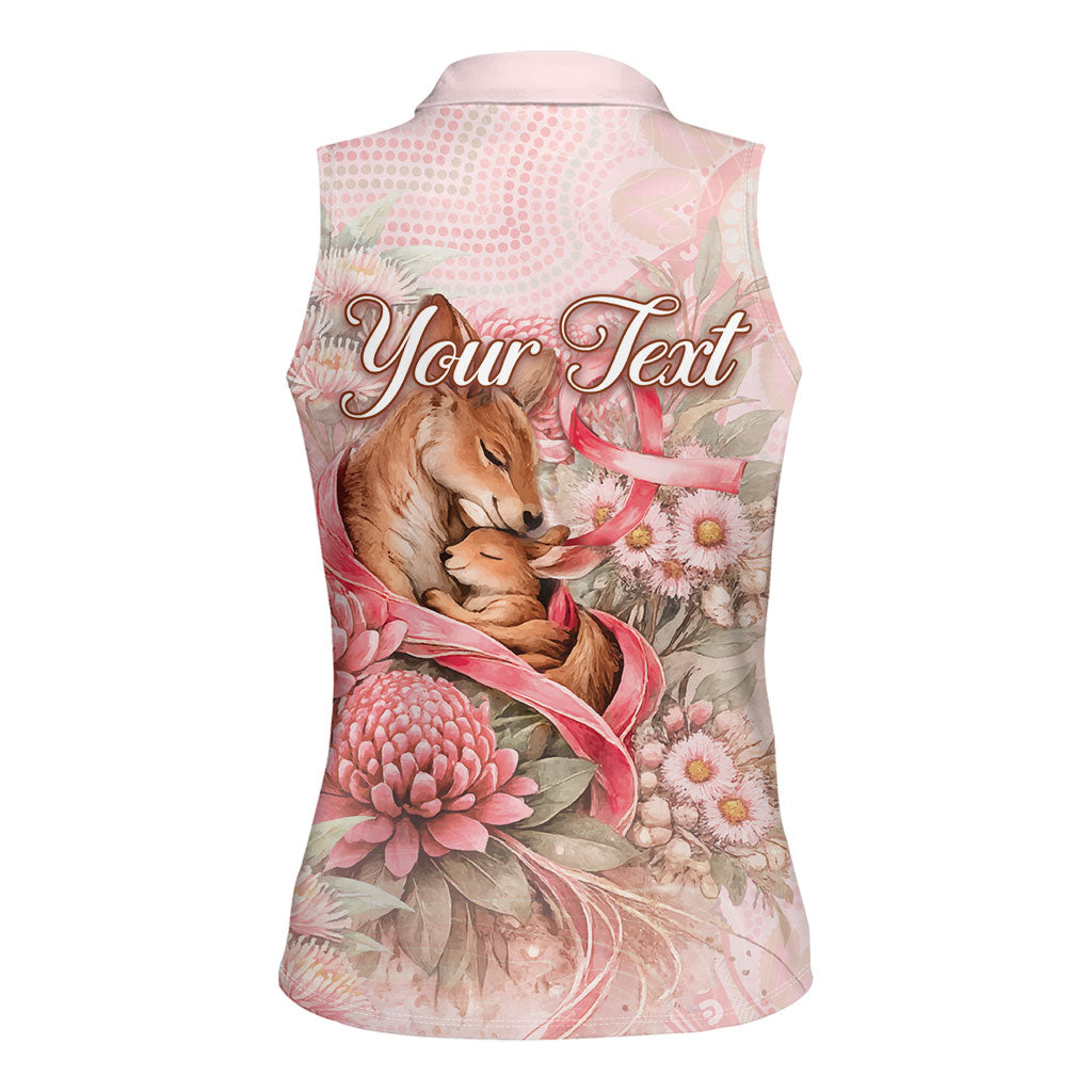 Personalised Breast Cancer Support Women Sleeveless Polo Shirt Mother Kangaroo And Ribbon Hope