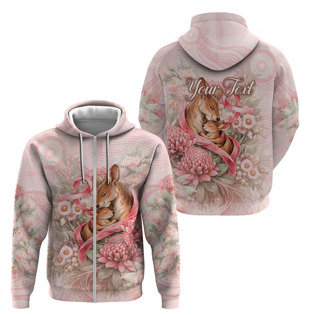 Personalised Breast Cancer Support Zip Hoodie Mother Kangaroo And Ribbon Hope