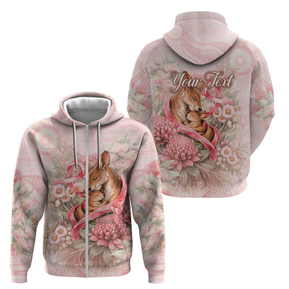 Personalised Breast Cancer Support Zip Hoodie Mother Kangaroo And Ribbon Hope